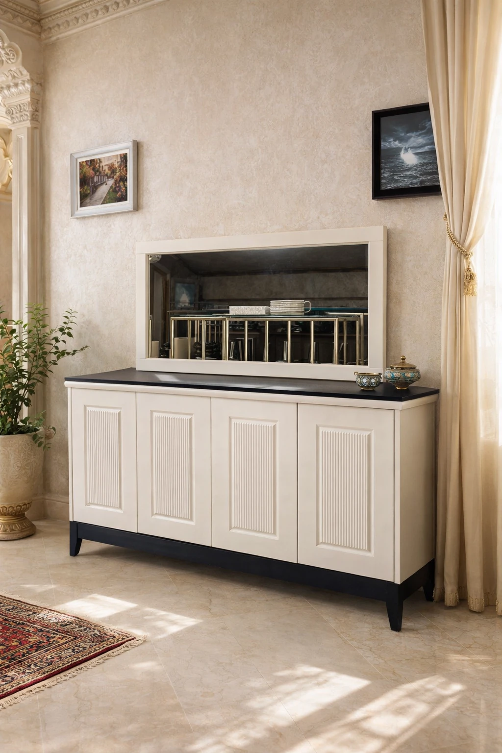 آینه و کنسول مشکی کرم کد 104