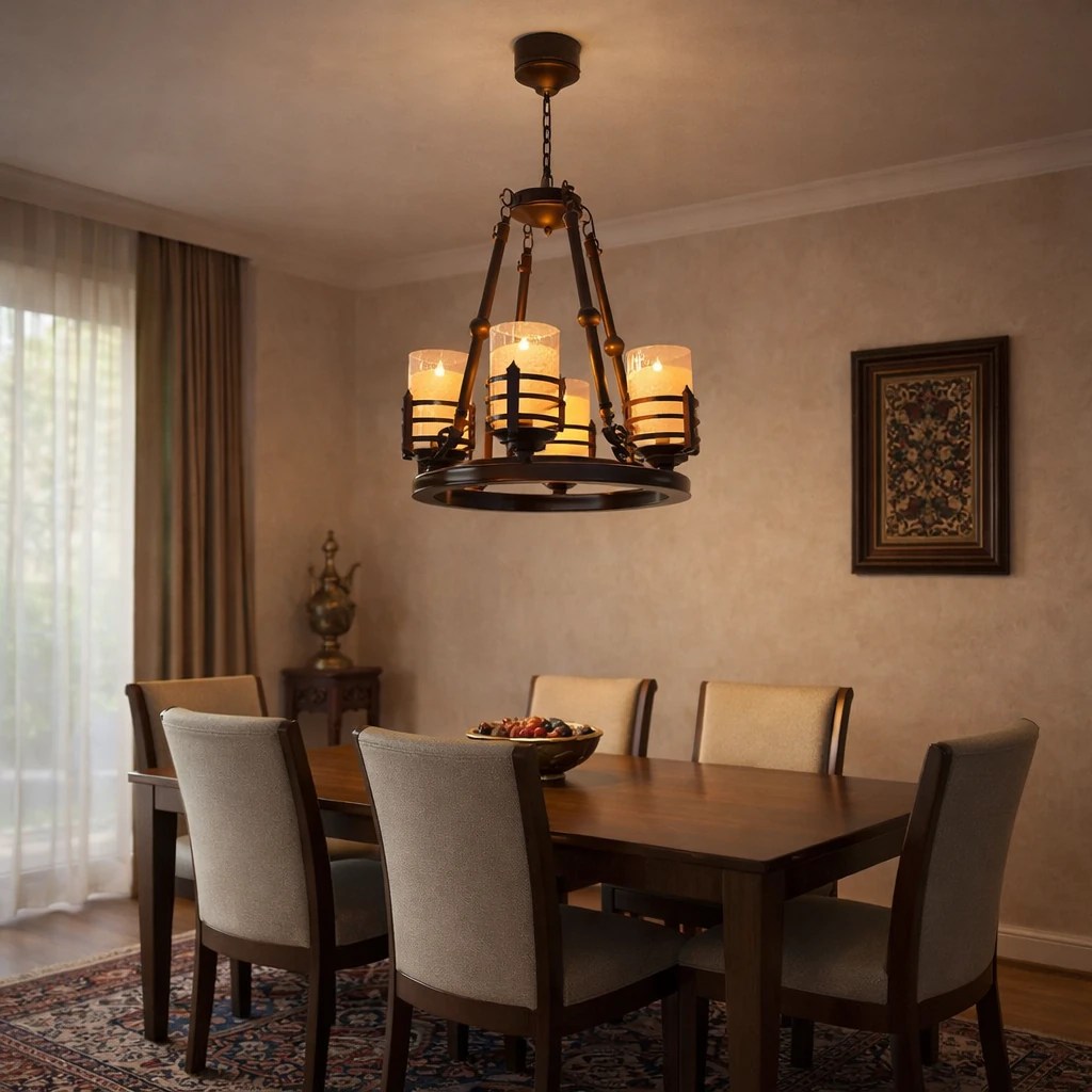 لوستر چلسی 4 شعله تمام چوب