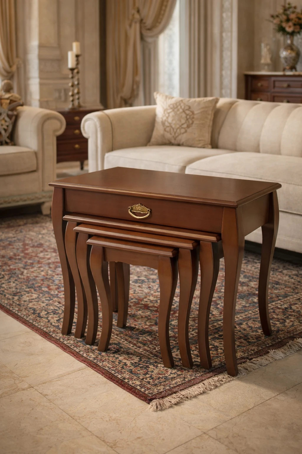 میز عسلی سم آهویی 4 تکه کشودار