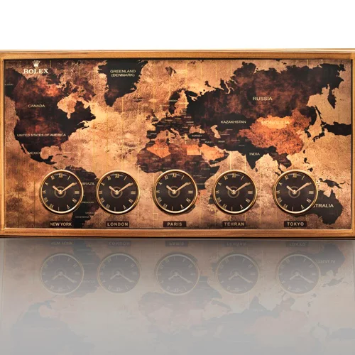 ساعت دیواری رولکس جهان نما کد 10 طلایی